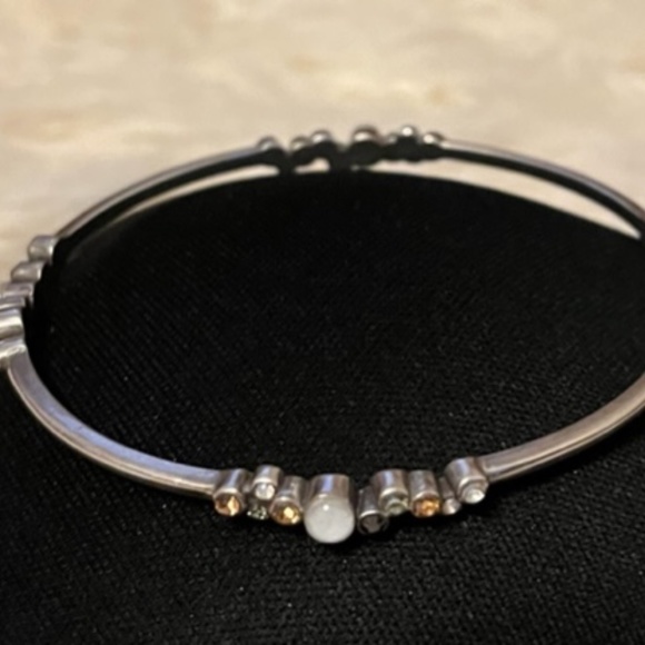 Brighton Bangle Bracelet  Silver w/pearl look, white and yellow stones - Picture 3 of 6